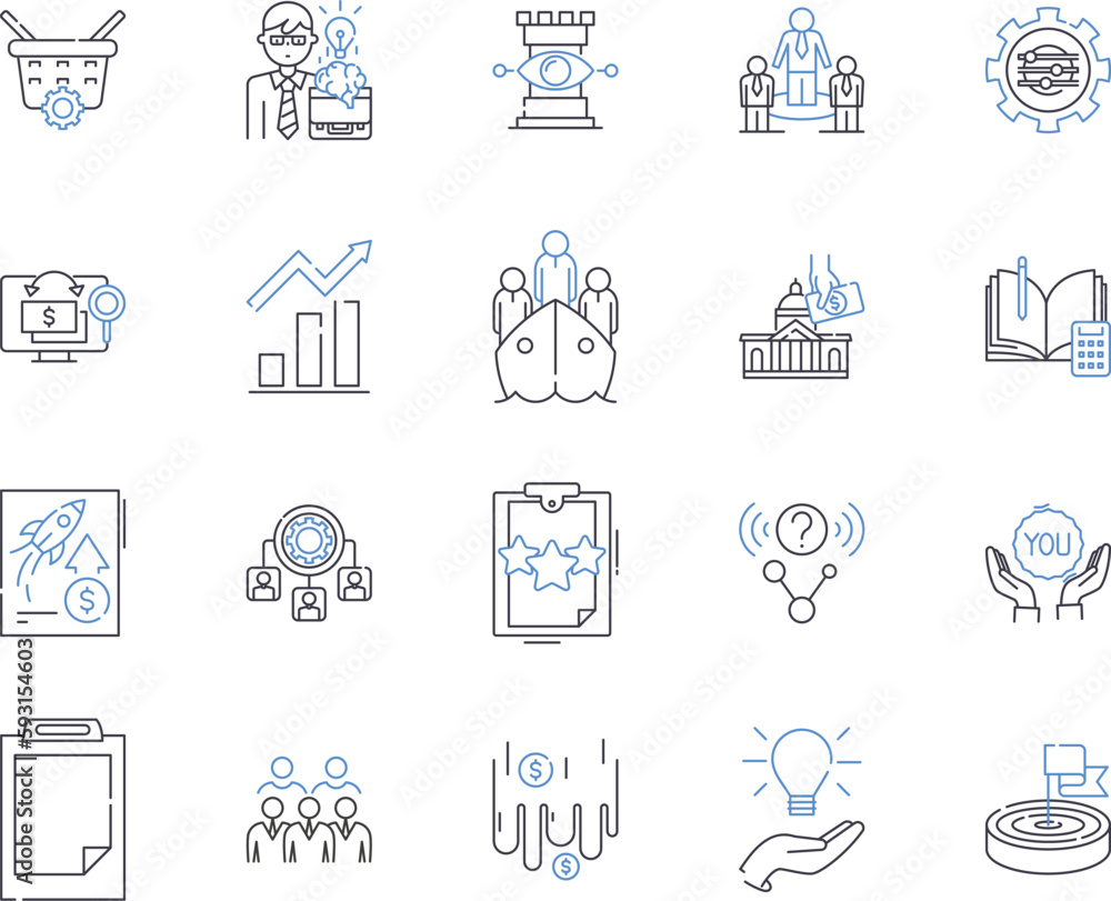 Entrepreneurship and Innovation outline icons collection. Entrepreneurship, Innovation, Startups, Business, Creativity, Risk, Ventures vector and illustration concept set. Agility, Planning, Finance