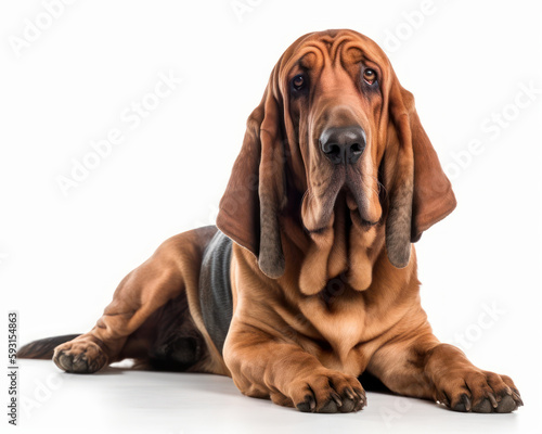 photo of bloodhound isolated on white background. Generative AI photo