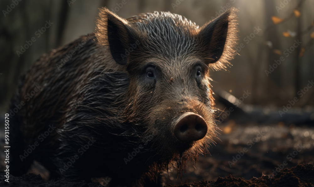 close up photo of wild boar in its natural habitat. Generative AI close up photo of wild boar in its natural habitat. Generative AI