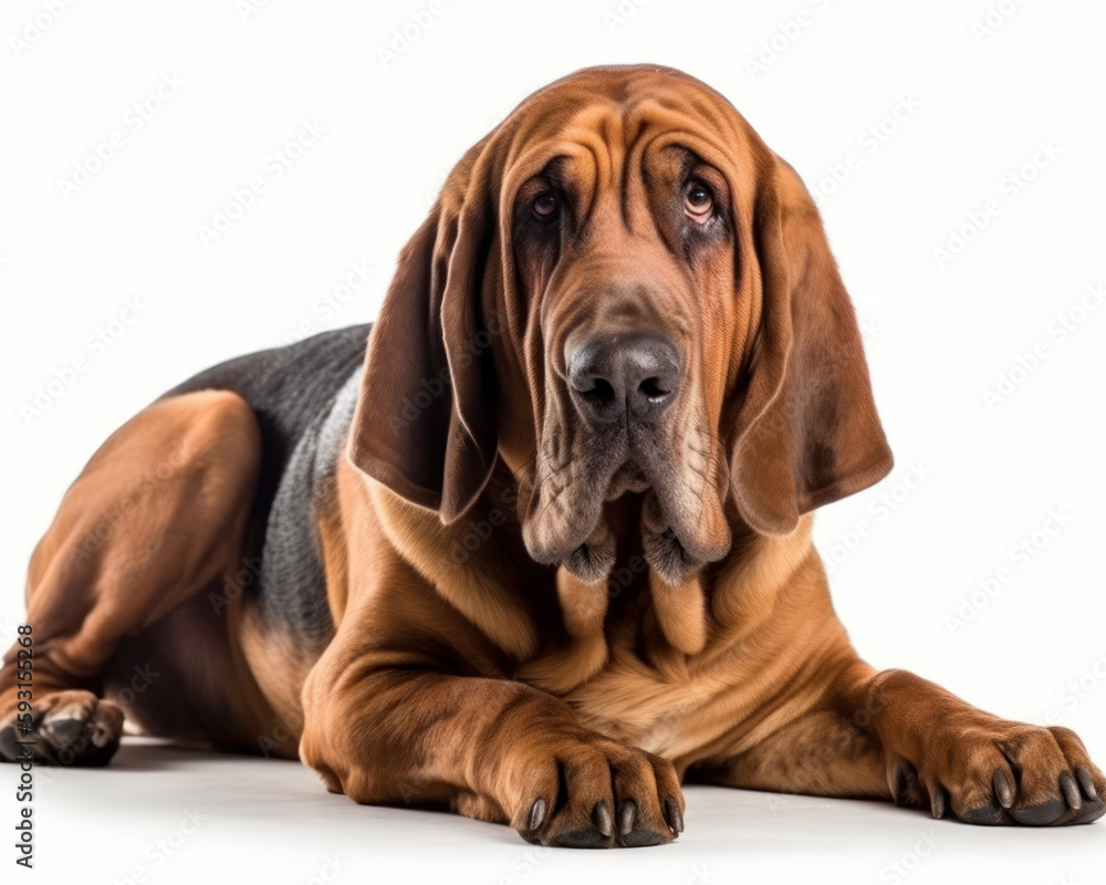 photo of bloodhound isolated on white background. Generative AI photo of bloodhound isolated on white background. Generative AI