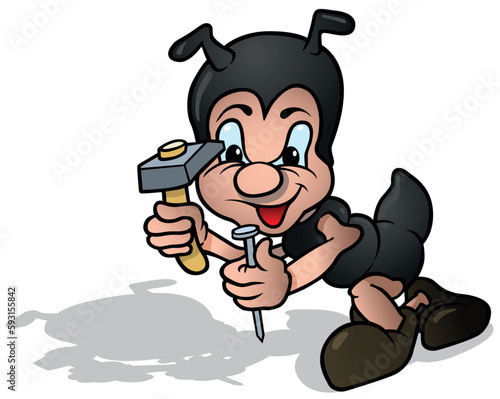 Black Ant Holding Hammer an...