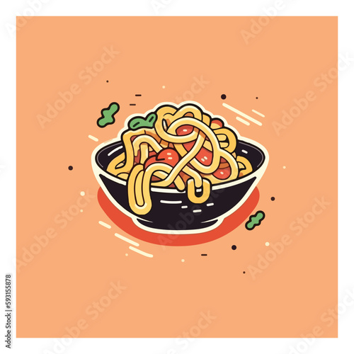 spaghetti with meatballs and tomato sauce. Classic pasta dish, isolated vector illustration. cartoon style vector
