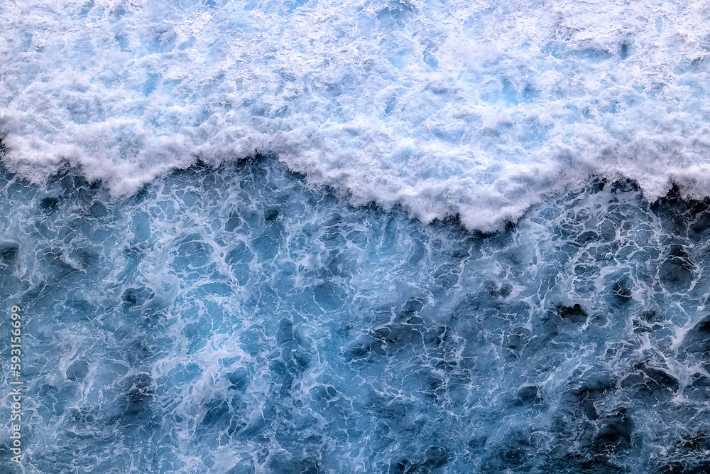 sea waves foam drone view abstract background ocean top