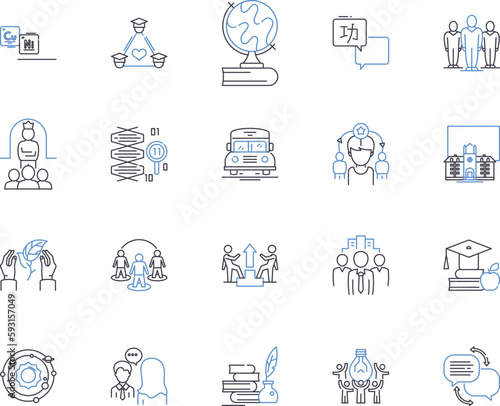 Professional education outline icons collection. Professional, Education, Training, Coaching, Courses, Qualification, Diploma vector and illustration concept set. Certification, Development