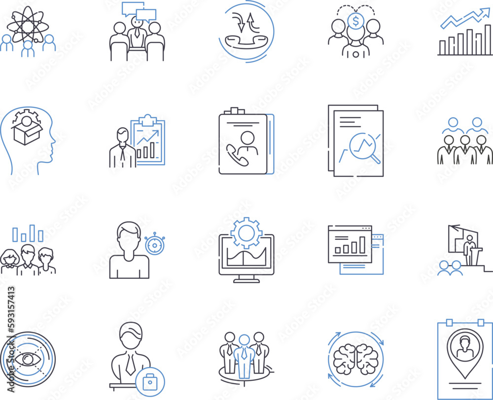 Department cooperation outline icons collection. Coordination, Partnership, Joint, Alliance, Linkage, Unison, Alignment vector and illustration concept set. Interaction, Cooperation, Teamwork linear