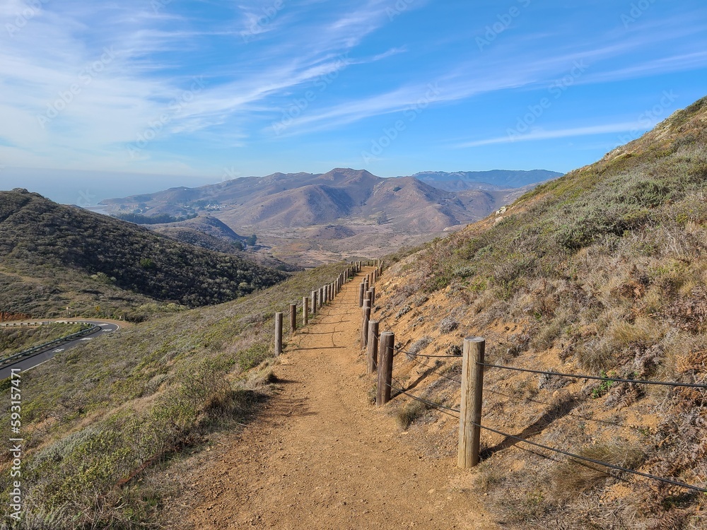 Views of the Pacific Coast range mountains on the Marin Headlands hiking trails