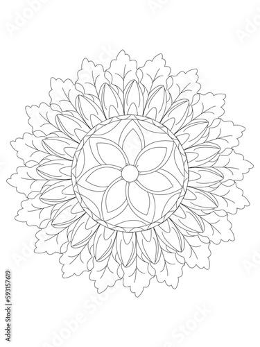
 Flowers  Leaves Coloring page Adul and Flower Outline Illustration for Covering Book. Coloring book for kids and adults.