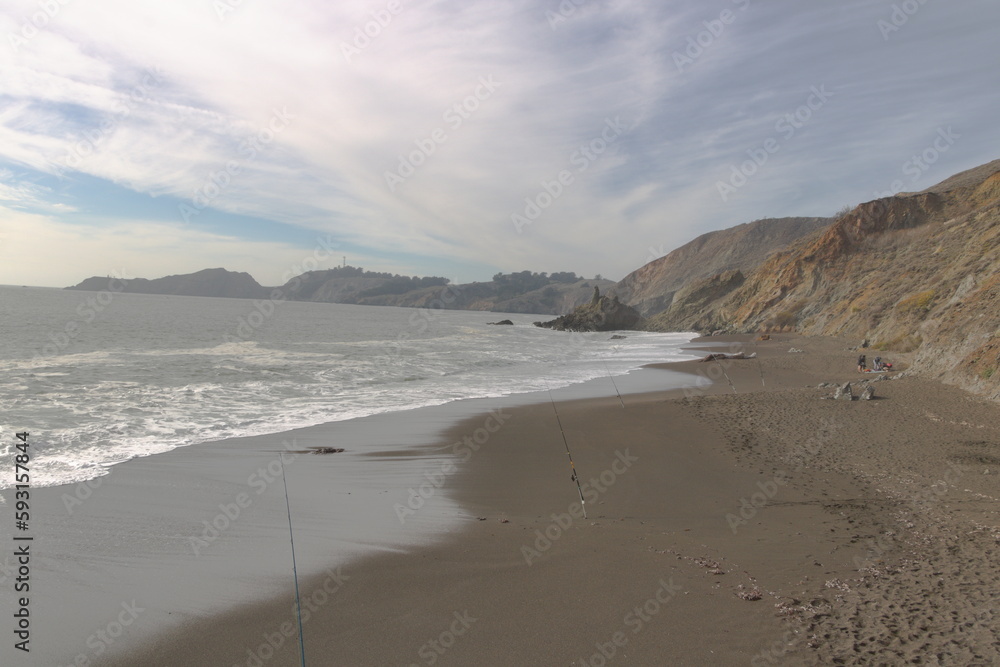 Fototapeta premium A rare Black Sands Beach in Northern California