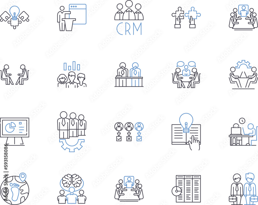 Department workflow outline icons collection. Department, Workflow, Management, Automation, Process, Systems, Efficiency vector and illustration concept set. Productivity, Control, Software linear
