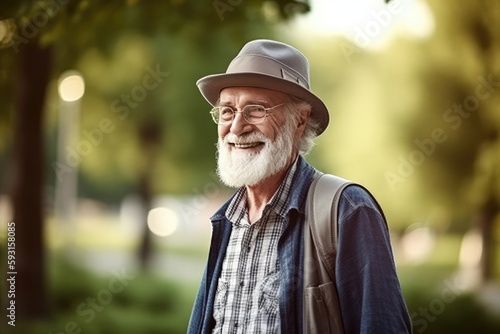 A Leisurely Stroll: Elder Man Walking Among the Trees in the Park