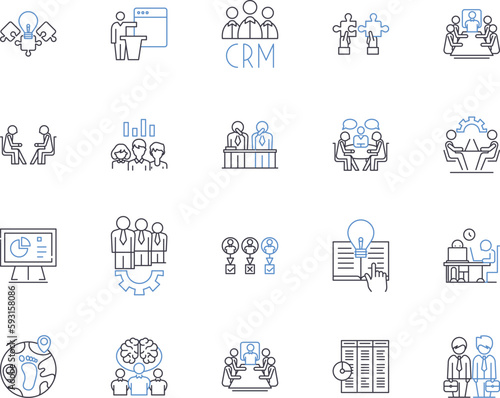 Department workflow outline icons collection. Department, Workflow, Management, Automation, Process, Systems, Efficiency vector and illustration concept set. Productivity, Control, Software linear