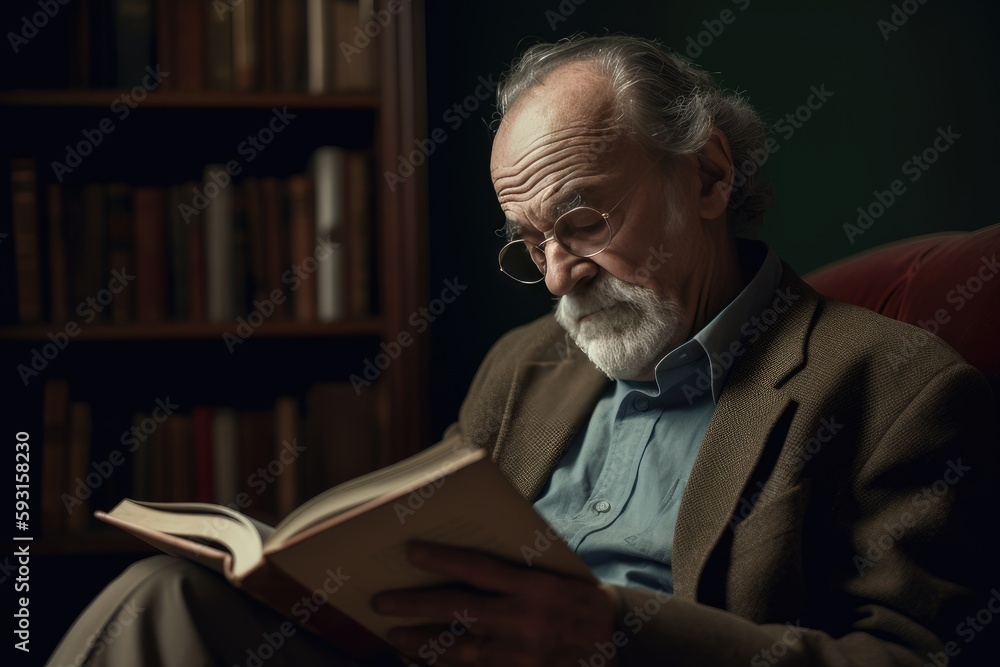 Wisdom at Its Finest: Elder Man Engrossed in Reading a Book Wisdom at Its Finest: Elder Man Engrossed in Reading a Book