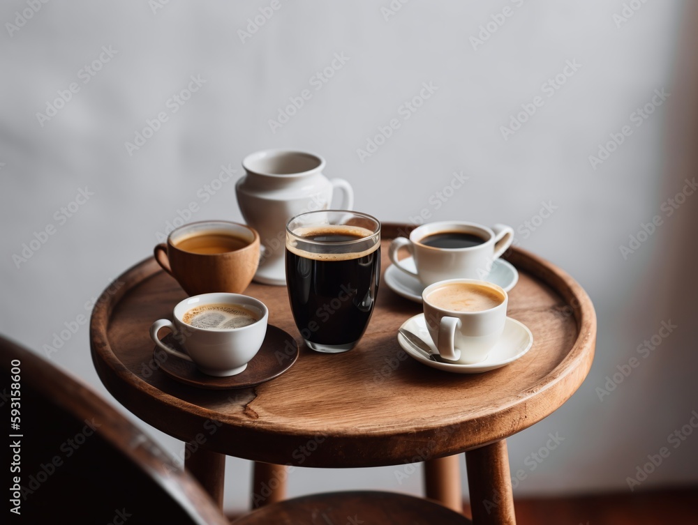 Coffee cups on wooden table in coffee shop Coffee cups on wooden table in coffee shop
