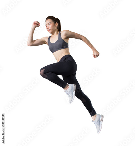 young asian fitness woman in sportwear  running  isolated .png exercise runner , jumping  girl , workout ,sport ,training