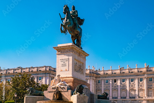 Monument to Monument to Felipe IV at Plaza de oriente in Madrid, Spain photo