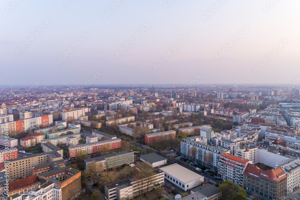 Aerial of the skyline of Berlin Mitte, Berlin, Germany