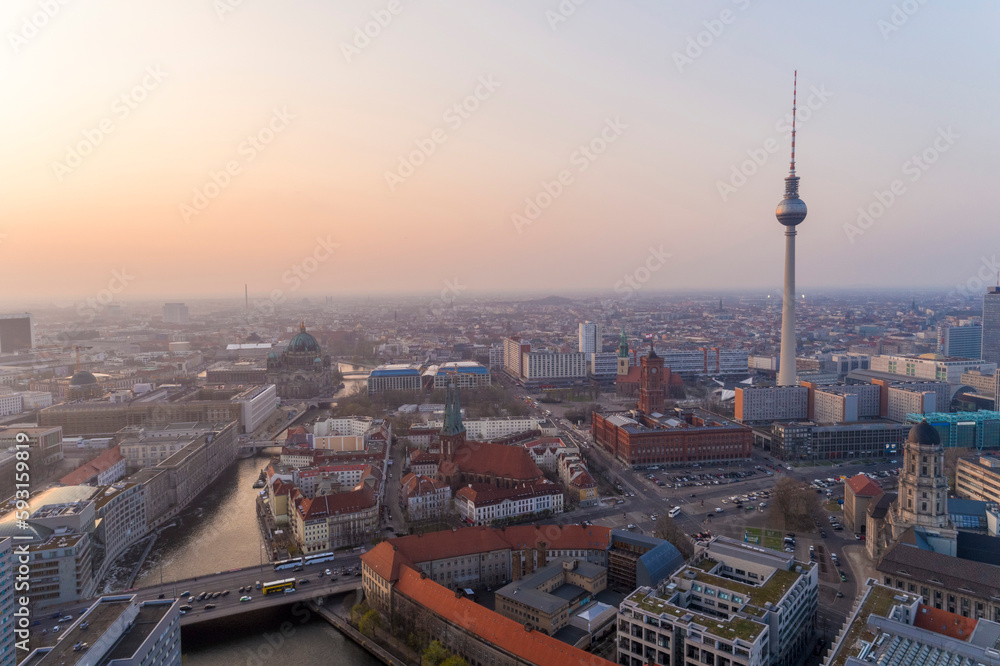 Obraz premium Aerial of Berlin Mitte with the TV tower, Berlin, Germany
