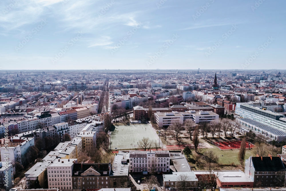 Aerial cityscape of Neukolln Kreuzberg, Berlin, Germany