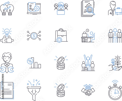 Finance and money outline icons collection. Money, Finance, Banking, Investment, Credit, Debt, Interest vector and illustration concept set. Tax, Earnings, Cryptocurrency linear signs