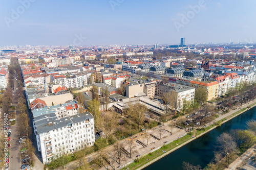 Fototapeta Naklejka Na Ścianę i Meble -  Aerial view of Kreuzberg withLandwehr Canal, Berlin, Germany