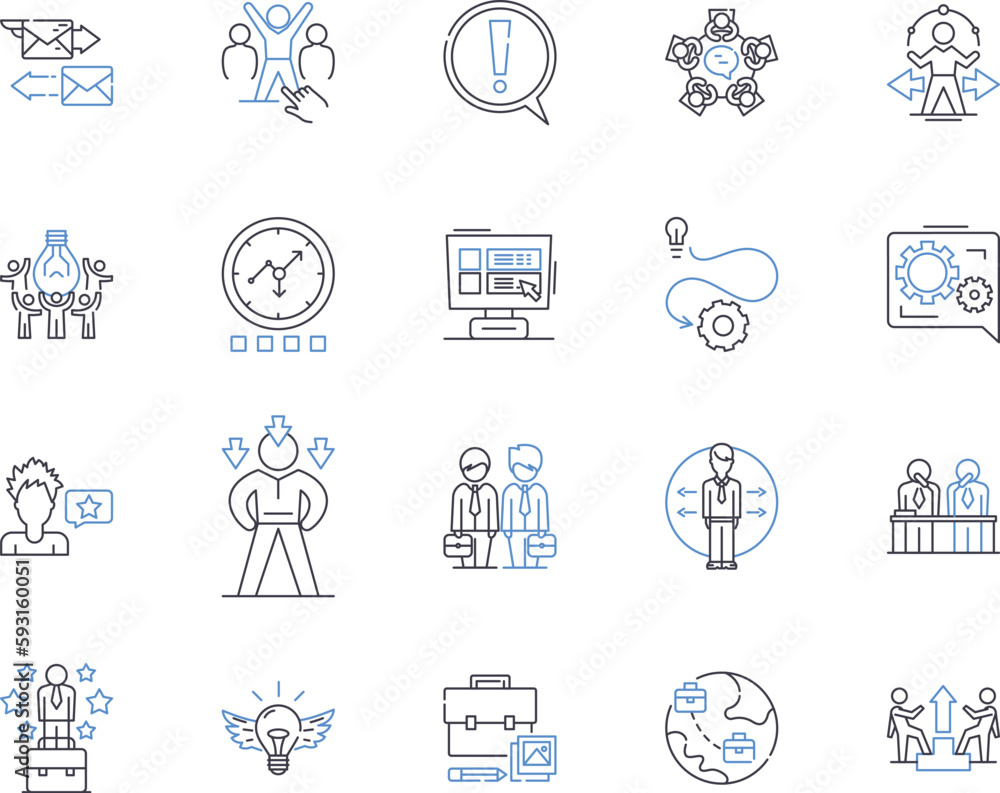 Front office outline icons collection. Front-Office, Reception, Desk, Office, Lobby, Concierge, Counter vector and illustration concept set. Service, Telephone, Clerk linear signs