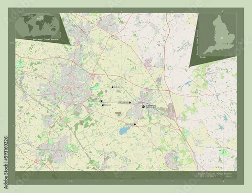 Rugby, England - Great Britain. OSM. Labelled points of cities