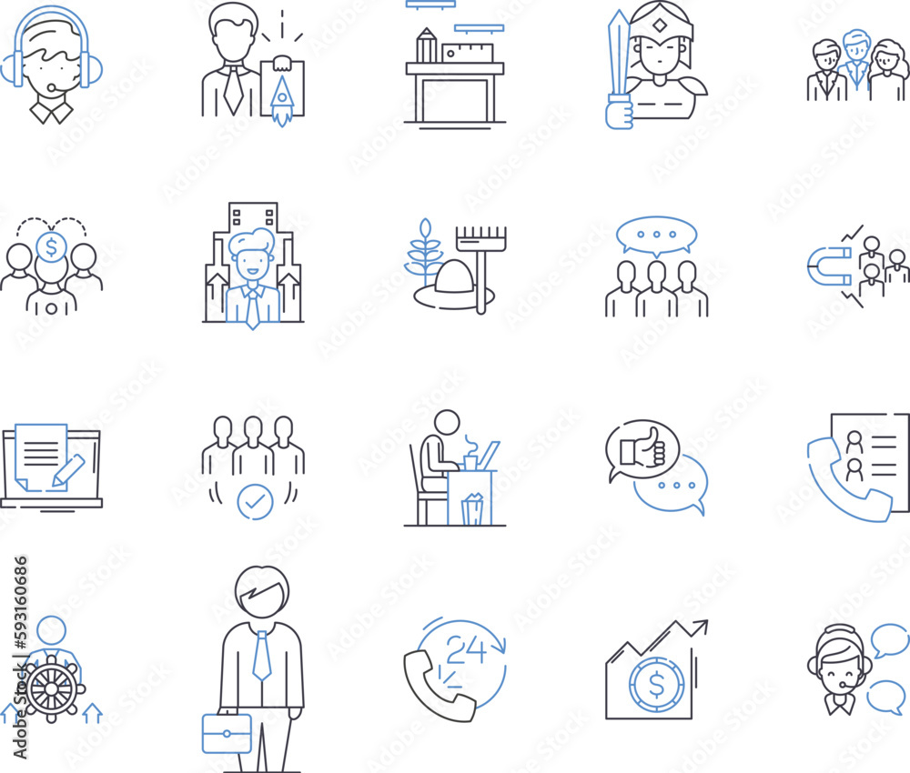 Workers outline icons collection. Employees, Laborers, Operatives, Staff, Personnel, Artisans, Workers vector and illustration concept set. Hands, Craftsmen, Toilers linear signs