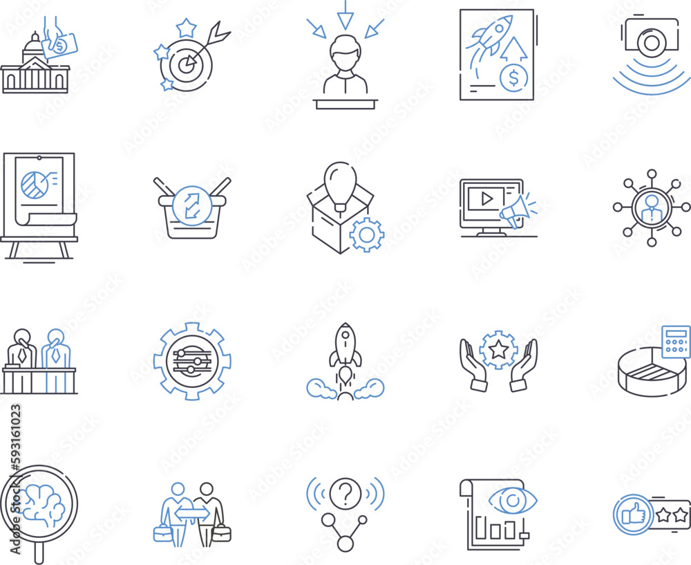 Strategy and planing outline icons collection. Strategy, Planning, Designing, Analysis, Outline, Scenario, Course vector and illustration concept set. Process, Purpose, Aim linear signs