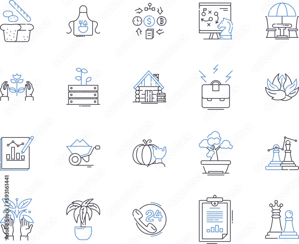 Farming business outline icons collection. Cropping, Sowing, Farming, Cultivating, Reaping, Flourishing, Tilling vector and illustration concept set. Harvesting, Agribusiness, Irrigation linear signs Farming business outline icons collection. Cropping, Sowing, Farming, Cultivating, Reaping, Flourishing, Tilling vector and illustration concept set. Harvesting, Agribusiness, Irrigation linear signs