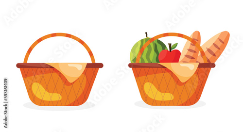 Picnic baskets straw isolated vector illustration	
