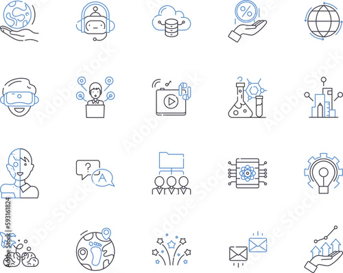 Innovation technology outline icons collection. Innovative, Technology, Futuristic, Cutting-edge, Advancing, Pioneering, Progression vector and illustration concept set. Trekking, Creating, Refining
