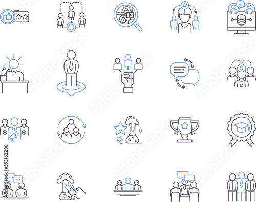 Business training outline icons collection. Business, Training, Corporate, Skills, Professional, Management, Workshop vector and illustration concept set. Coaching, Seminar, Program linear signs