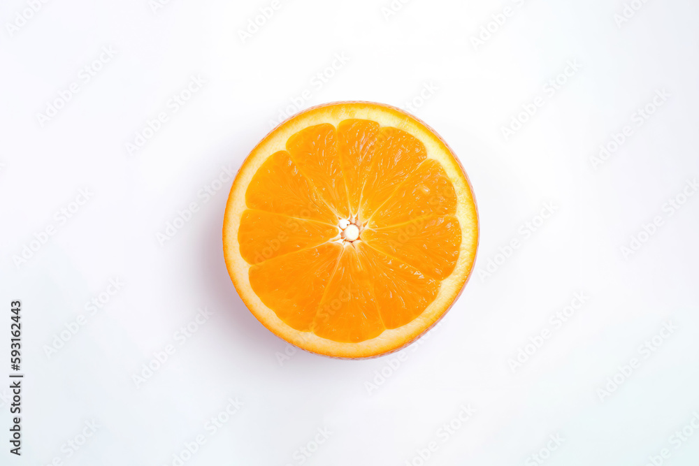 Top view of fresh sliced orange isolated on white background. Created with Generative AI Technology Top view of fresh sliced orange isolated on white background. Created with Generative AI Technology