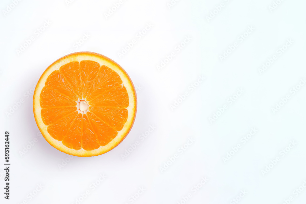 Top view of fresh sliced orange isolated on white background with copy space. Created with Generative AI Technology Top view of fresh sliced orange isolated on white background with copy space. Created with Generative AI Technology