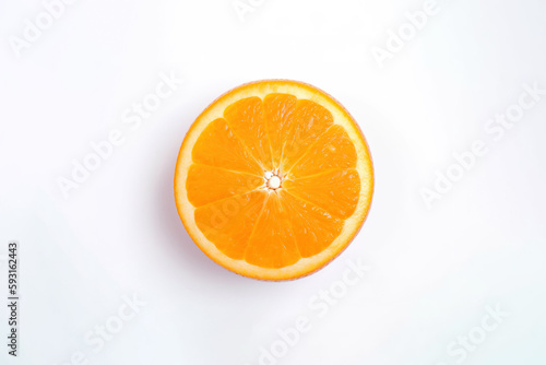 Top view of fresh sliced orange isolated on white background. Created with Generative AI Technology