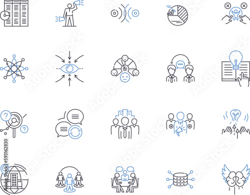 Partnership relation outline icons collection. Alliance, Cooperation, Accord, Connection, Teamwork, Association, Bond vector and illustration concept set. Synergy, Collaboration, Unison linear signs