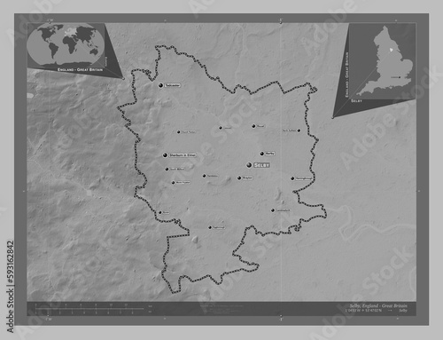 Selby, England - Great Britain. Grayscale. Labelled points of cities photo