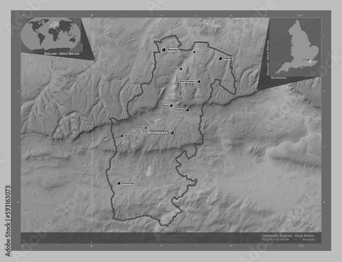 Sevenoaks, England - Great Britain. Grayscale. Labelled points of cities photo