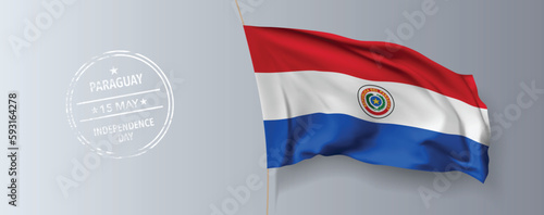 Paraguay happy independence day greeting card, banner with template text vector illustration