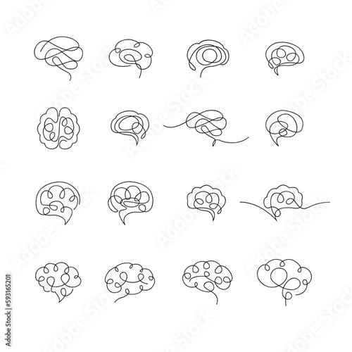 Brain icon continue single line illustration set collection template