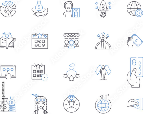 Cash flow management outline icons collection. Cash, Flow, Management, Budgeting, Tracking, Planning, Monitoring vector and illustration concept set. Analysis, Forecasting, Optimizing linear signs