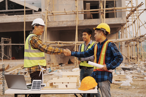 Ταπετσαρία Team of engineer and worker checking construction site outdoors Surveyor builder Engineer surveying work checking schedule for rebuilding project
