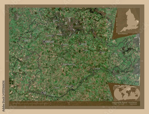 South Norfolk, England - Great Britain. Low-res satellite. Labelled points of cities photo