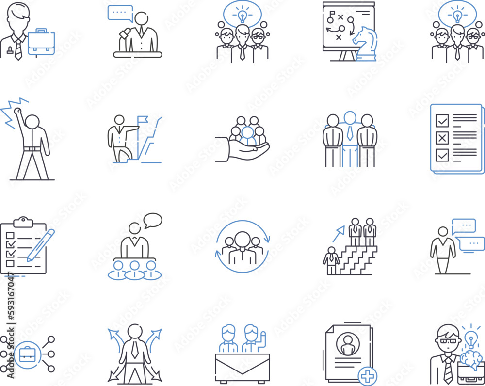 Office workers outline icons collection. Office, Workers, Clerk, Employee, Manager, Professional, Typist vector and illustration concept set. Receptionist, Accountant, Adviser linear signs