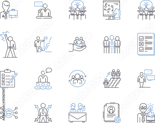 Office workers outline icons collection. Office, Workers, Clerk, Employee, Manager, Professional, Typist vector and illustration concept set. Receptionist, Accountant, Adviser linear signs
