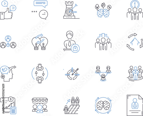 Holding company outline icons collection. holding, company, conglomerate, parent, investment, acquire, finance vector and illustration concept set. diversified, multinational, corporate linear signs