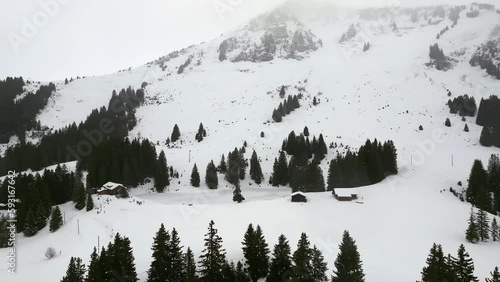 frozen view of swiss lake in the alps photo