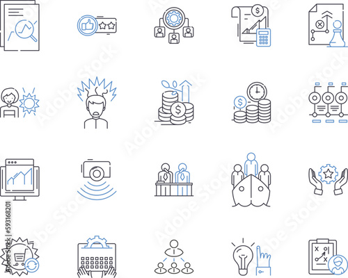 Strategy and concept outline icons collection. Strategy, Concept, Planning, Design, Tactics, Blueprint, Plan vector and illustration concept set. Formula, Structure, Approach linear signs