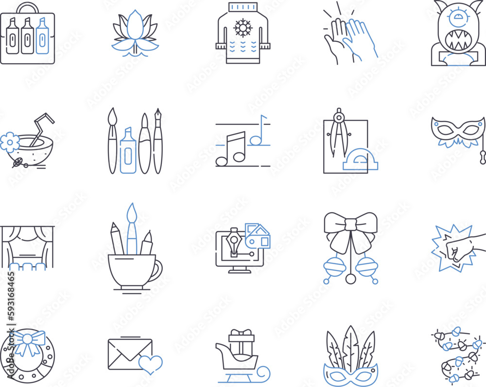 Creative hobies outline icons collection. Painting, Crafting, Sewing, Gardening, Writing, Doodling, Chalk-Art vector and illustration concept set. Beadwork, Woodwork, Knitting linear signs