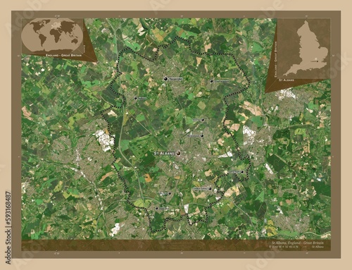 St Albans, England - Great Britain. Low-res satellite. Labelled points of cities photo